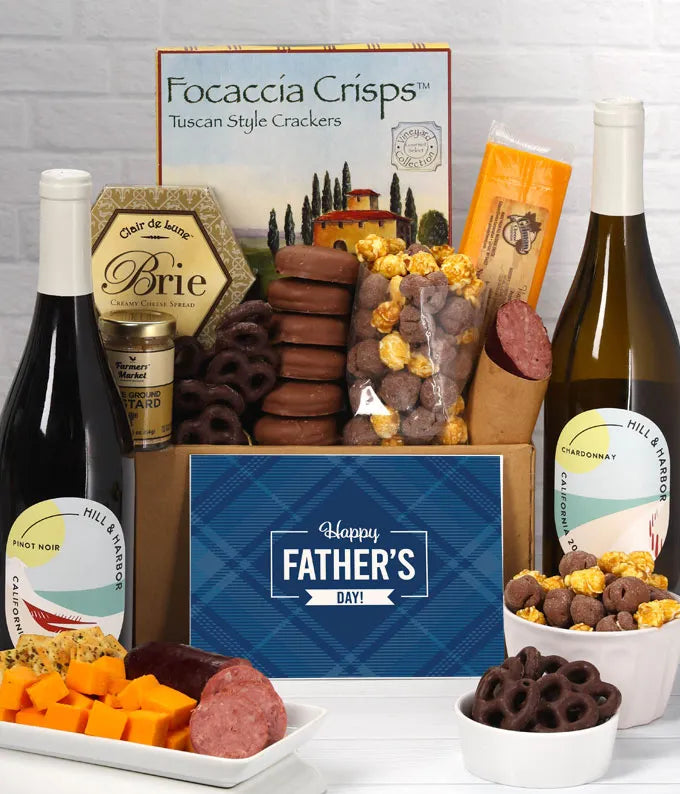 Father&#39;s Day Gourmet Gift Box with Red &amp; White Wine