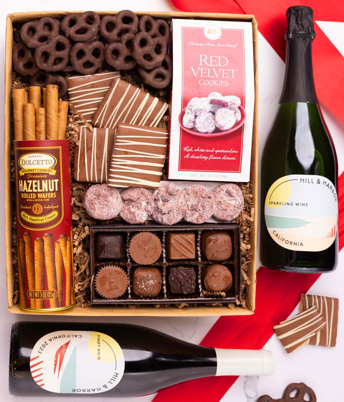 Sweet Treats Chocolate Gift Box with Red &amp; Sparkling Wine