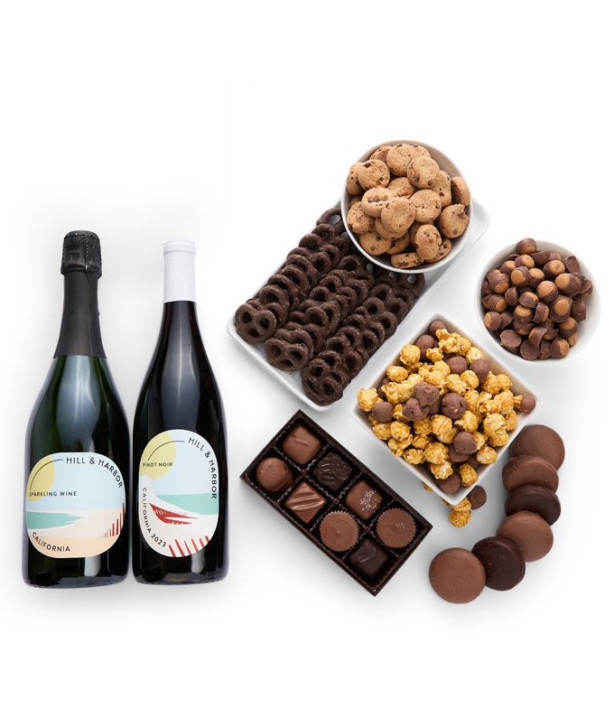 Gourmet Chocolate &amp; Wine Indulgence Gift Box - California Red &amp; Sparkling Wine