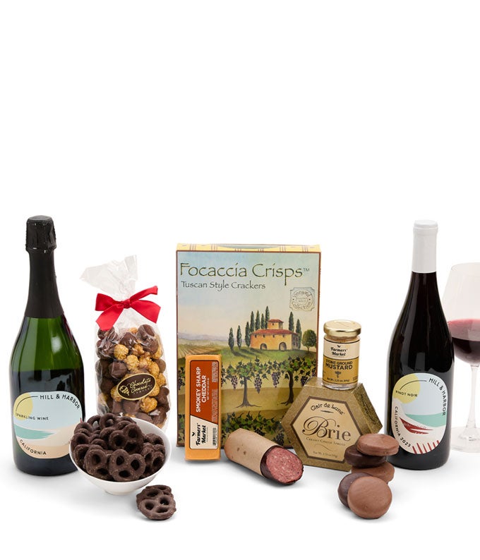 Sweet &amp; Savory Gourmet Gift Box with California Red &amp; Sparkling Wine