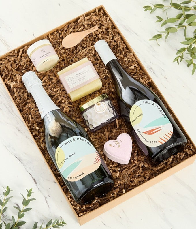 Uncork & Unwind Wine & Spa Gift Box with Red and Sparkling Wine