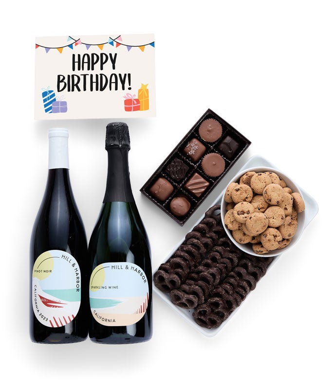 Happy Birthday! Chocolate Gift Box with Red &amp; Sparkling Wine