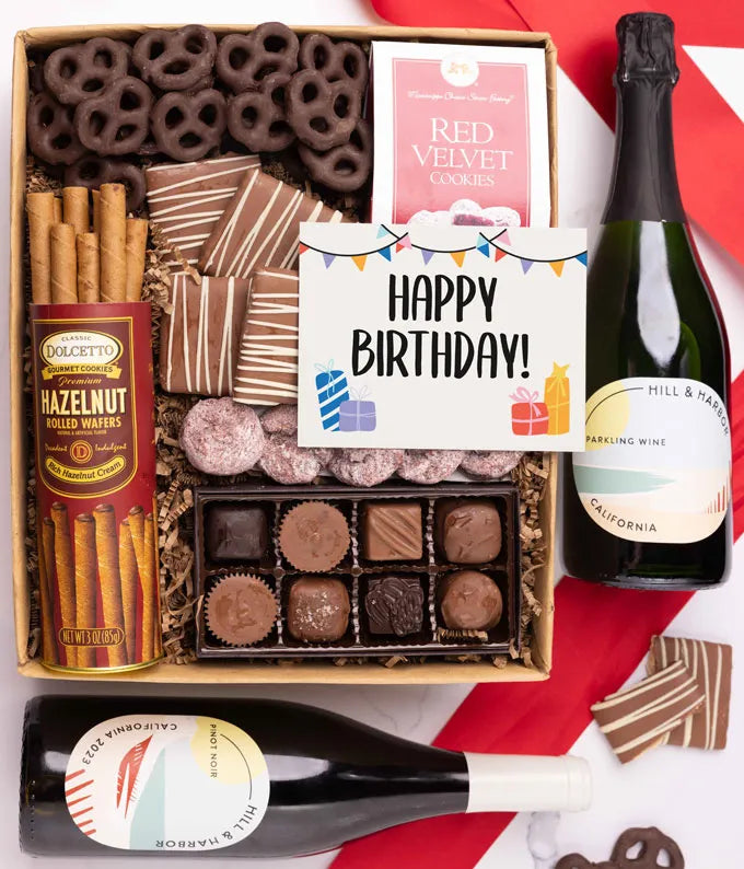 Happy Birthday! Chocolate Gift Box with Red & Sparkling Wine
