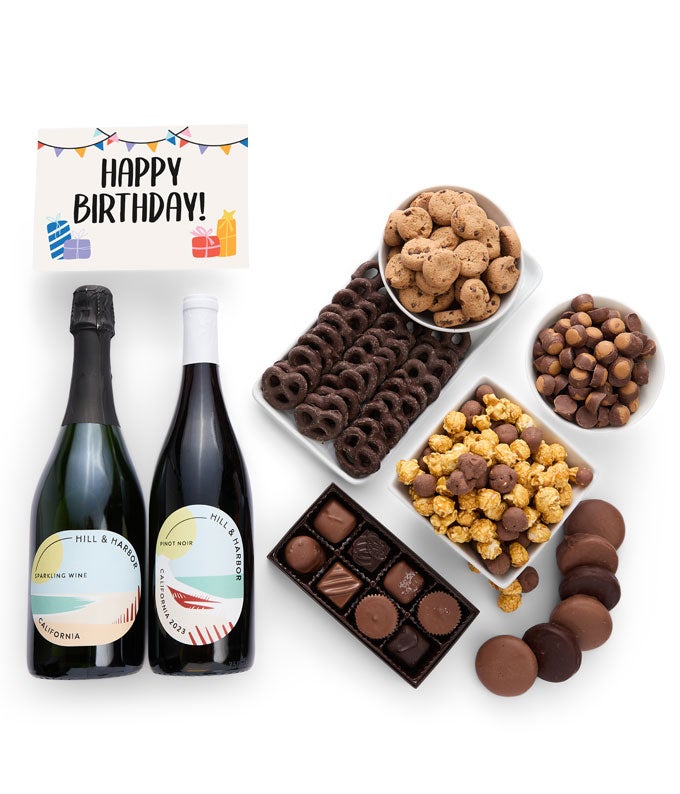 Happy Birthday! Deluxe Chocolate Gift Box with Red &amp; Sparkling Wine