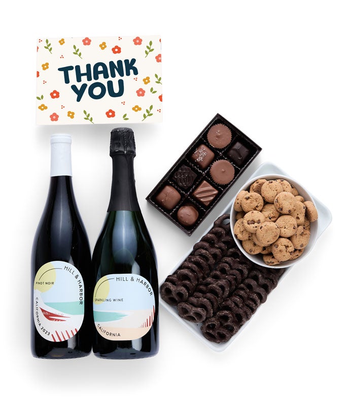 Thank You Sweet Treats Chocolate Gift Box with California Red &amp; Sparkling Wine