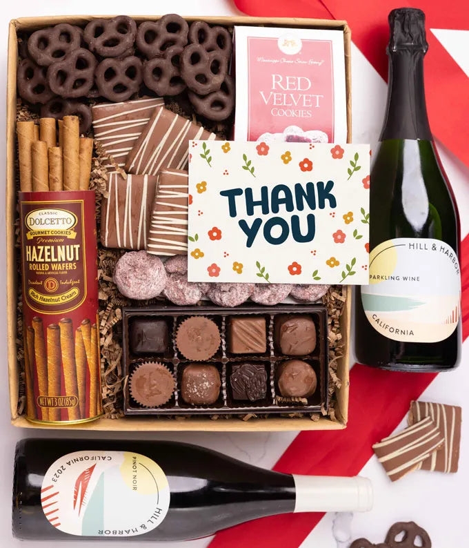 Thank You Sweet Treats Chocolate Gift Box with California Red & Sparkling Wine
