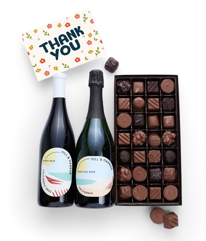 Thank You Gourmet Chocolates with California Red &amp; Sparkling Wine