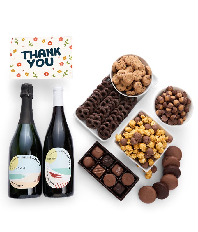 Thank You! Gourmet Chocolate &amp; Wine Indulgence Gift Box - California Red &amp; Sparkling Wine