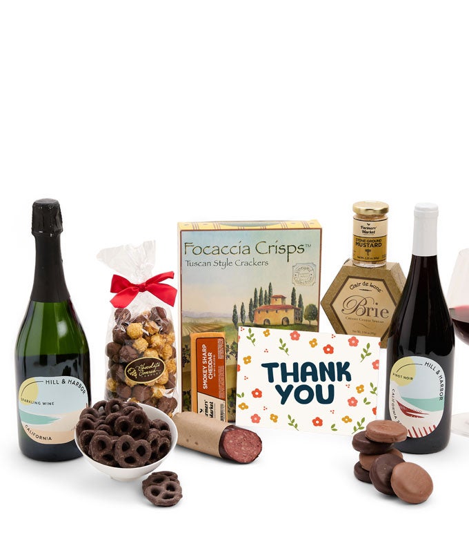 Thank You Gourmet Gift Box with Red &amp; Sparkling Wine