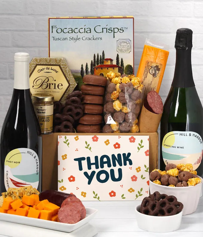 Thank You Gourmet Gift Box with Red & Sparkling Wine