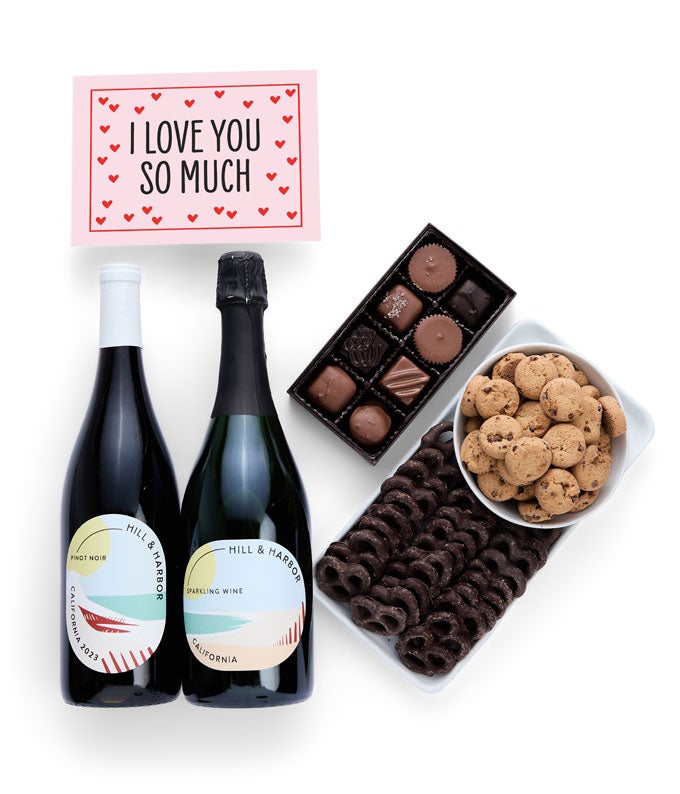 I Love You! Sweet Treats Chocolate Gift Box with California Red &amp; Sparkling Wine