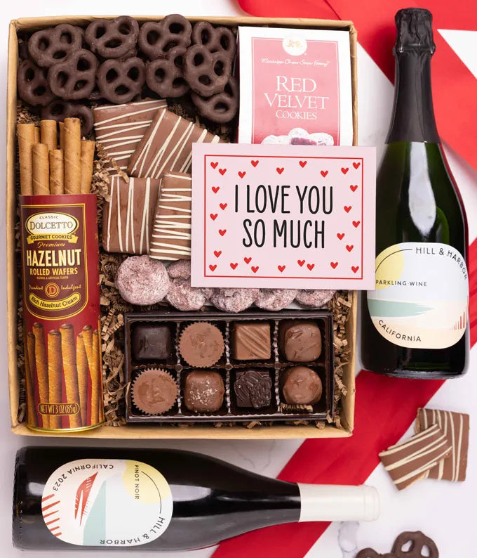 I Love You! Sweet Treats Chocolate Gift Box with California Red & Sparkling Wine