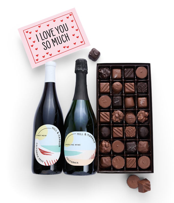 I Love You! Gourmet Chocolates with California Red &amp; Sparkling Wine