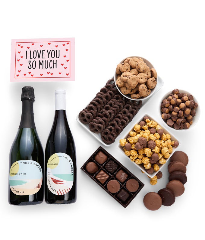 I Love You! Gourmet Chocolate &amp; Wine Indulgence Gift Box - California Red &amp; Sparkling Wine