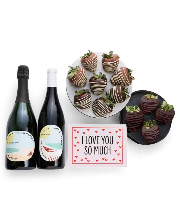 I Love You Gourmet Chocolate Dipped Strawberries with Red & Sparkling Wine