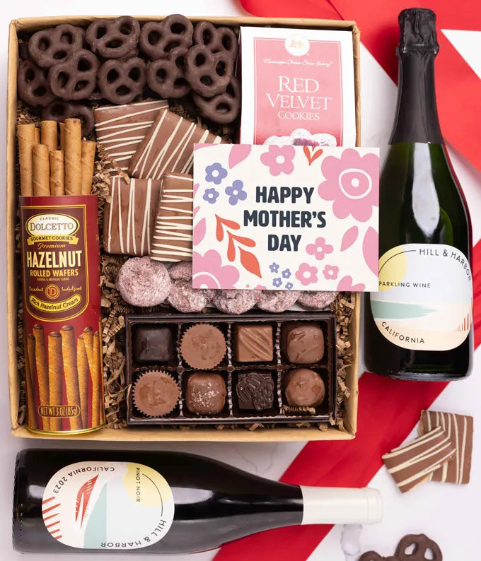 Mother's Day Chocolate Sweets Box with Red & Sparking Wine