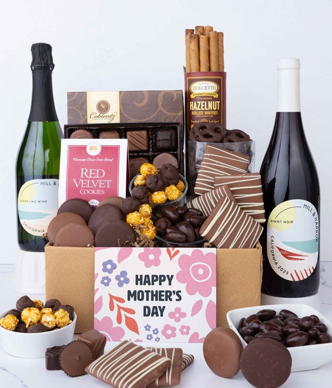 Deluxe Mother's Day Chocolate Sweets Gift with Red & Sparkling Wine