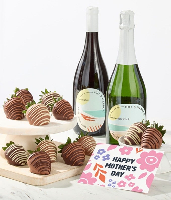Mother's Day Chocolate Covered Strawberries Red & Sparkling Wine