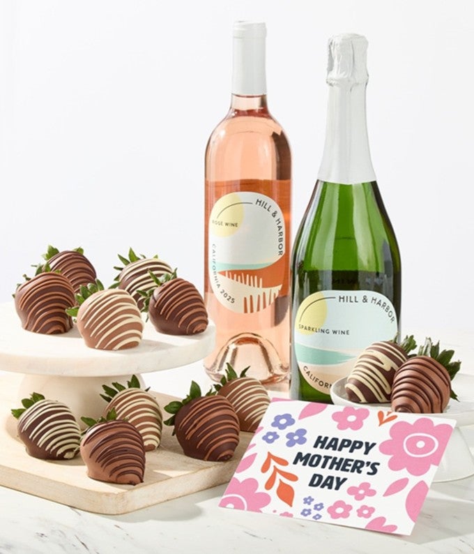 Mother's Day Chocolate Covered Strawberries Sparkling & Rosé Wine
