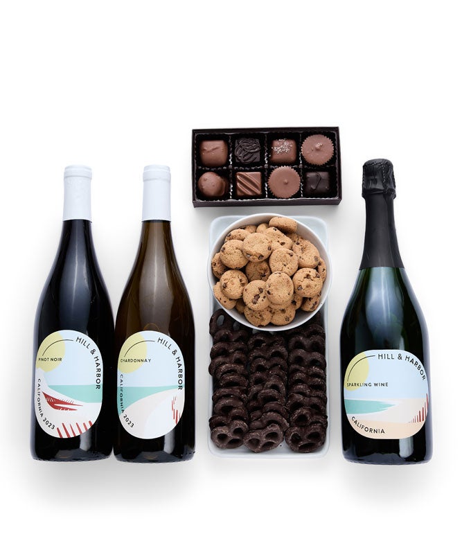 Sweet Treats Chocolate Gift Box with Red, White &amp; Sparkling Wine