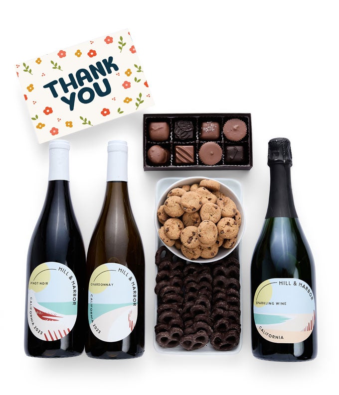 Thank You Sweet Treats Chocolate Gift Box with California Red, White &amp; Sparkling Wine