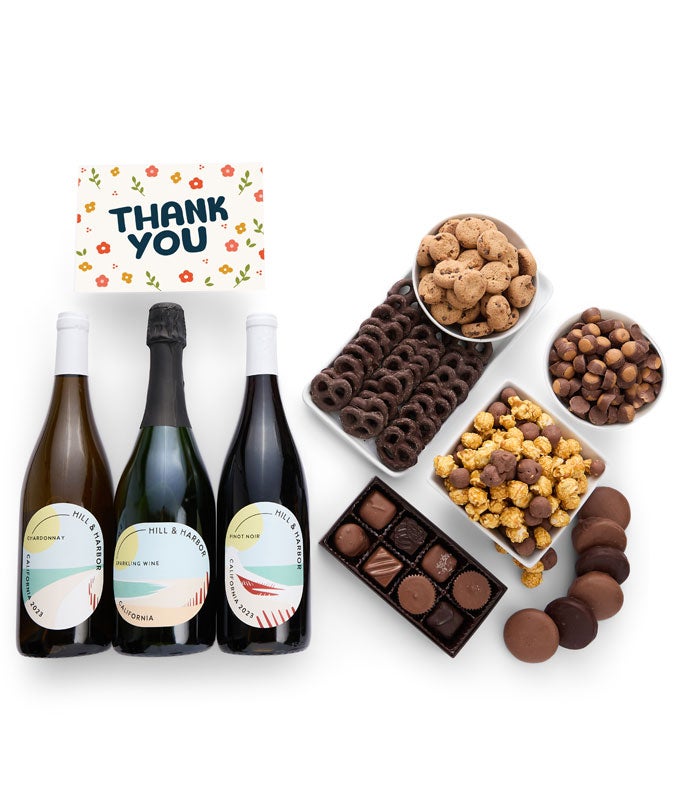 Thank You! Gourmet Chocolate &amp; Wine Indulgence Gift Box - California Red, White &amp; Sparkling Wine