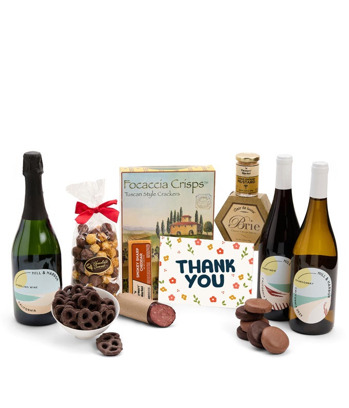 Thank You Sweet &amp; Savory Gourmet Gift Box with California Red, White &amp; Sparkling Wine