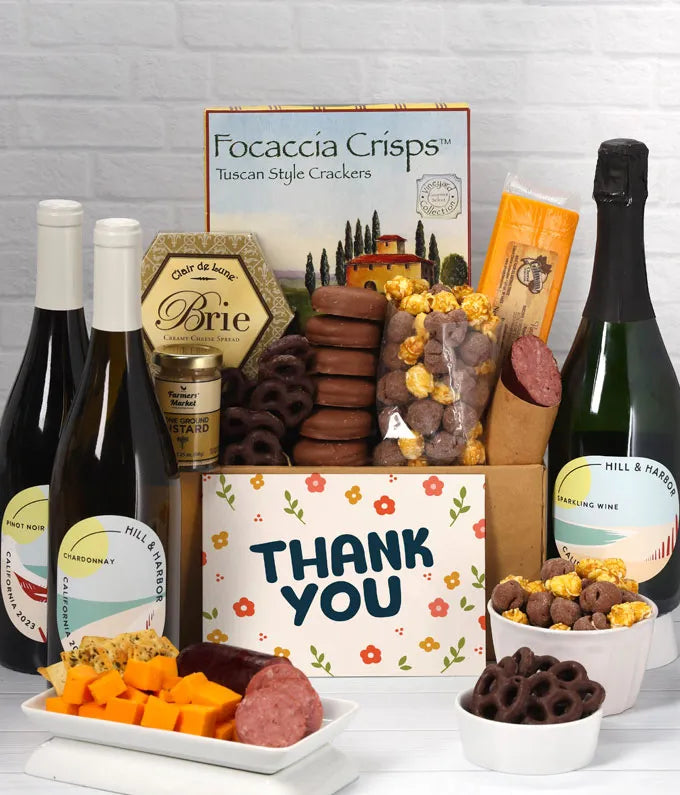 Thank You Sweet & Savory Gourmet Gift Box with California Red, White & Sparkling Wine