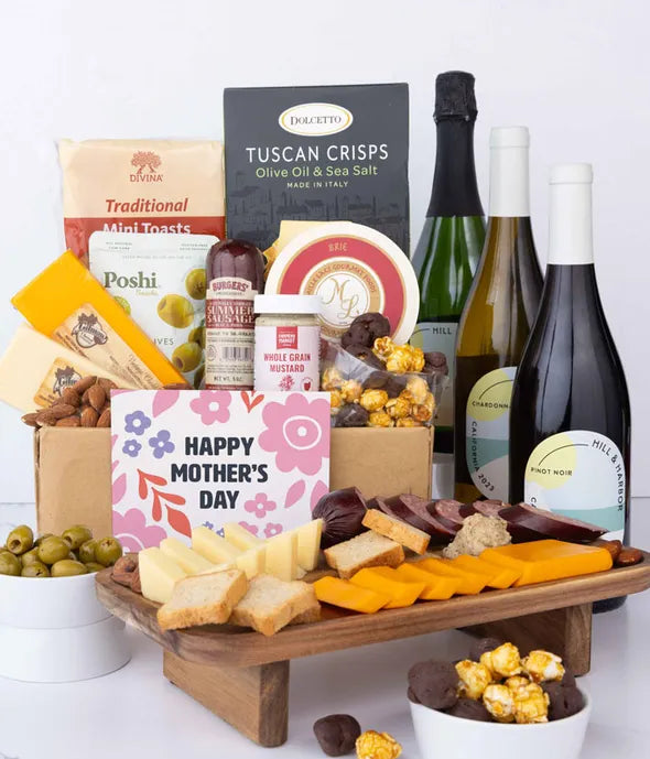 Deluxe Mother's Day Cheese and Charcuterie with Red, White & Sparkling Wine