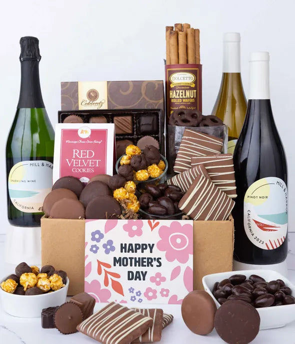 Deluxe Mother's Day Chocolate Sweets Gift with Red, White & Sparkling Wine