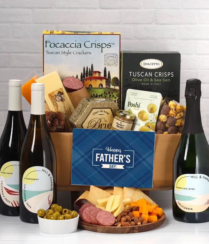 Deluxe Father's Day Cheese, Charcuterie & Red Wine Gift Box