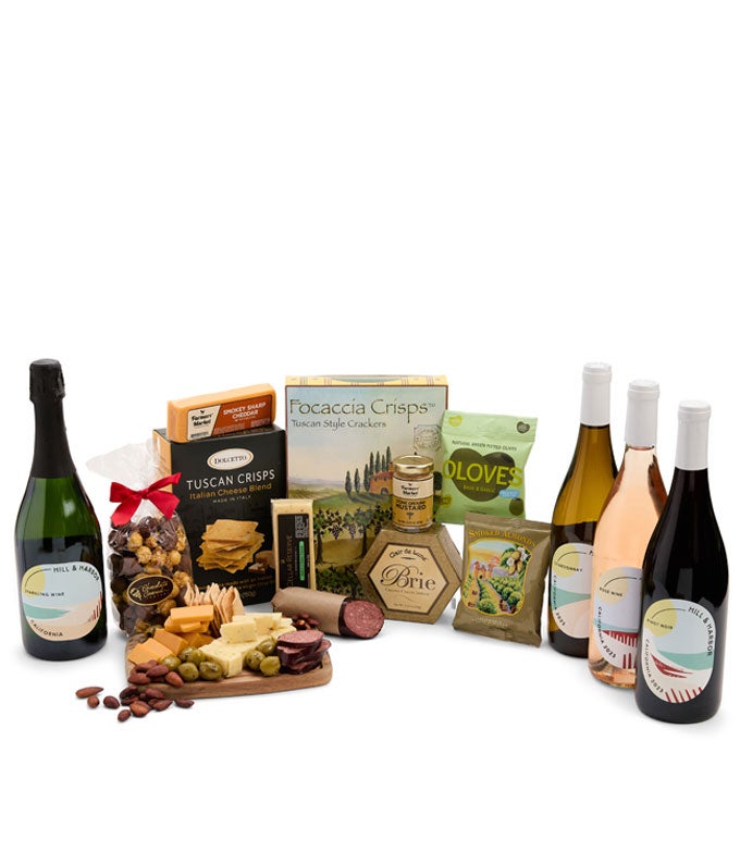 Charcuterie, Cheese &amp; California Wine Gourmet Gift Box - Red, White, Rosé &amp; Sparkling Wine