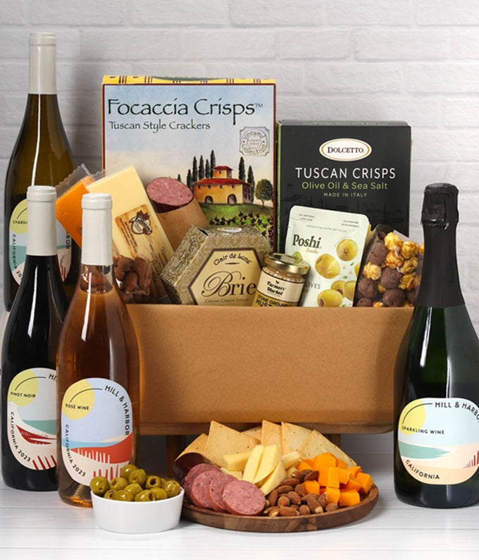 Charcuterie, Cheese &amp; California Wine Gourmet Gift Box - Red, White, Rosé &amp; Sparkling Wine