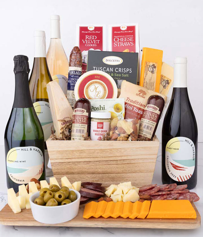 Premium Charcuterie, Cheese & Wine Gift Basket