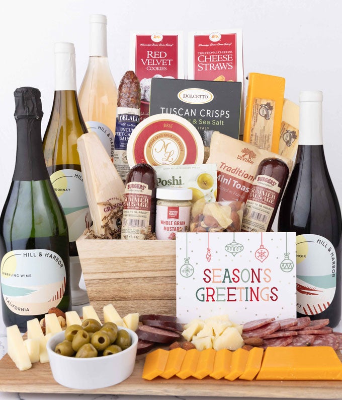 Season's Greetings Premium Charcuterie & Wine Gift Basket