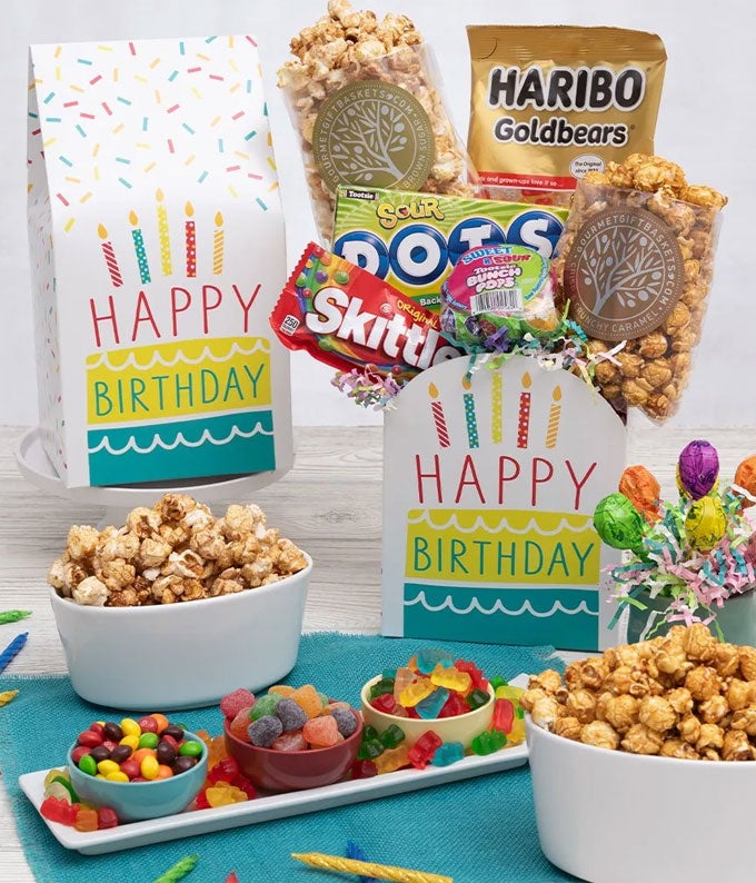 Happy Birthday Candy &amp; Popcorn Gift Basket