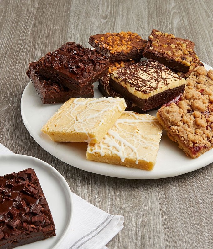 Variety of brownies in a gift box
