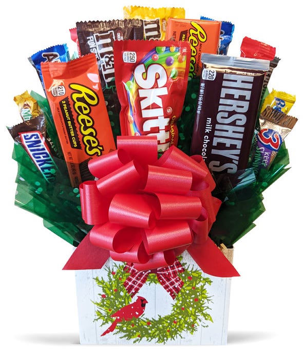 Christmas candy bouquet in holiday box