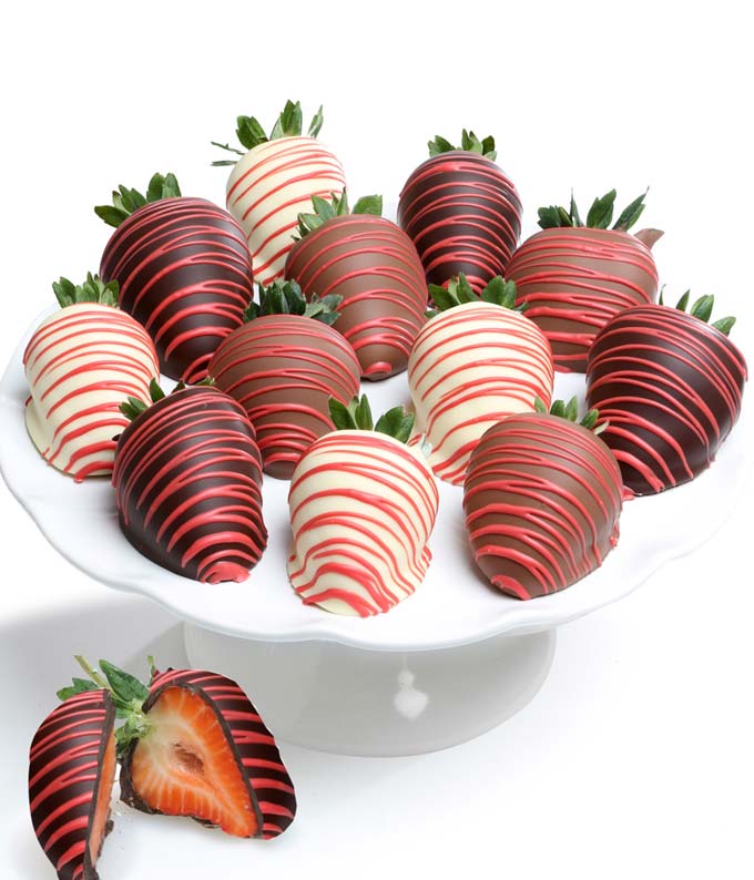 Red Swizzled Chocolate Covered Strawberries - 12 Pieces