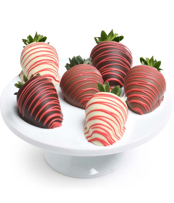 Red Swizzled Chocolate Covered Strawberries - 6 Pieces