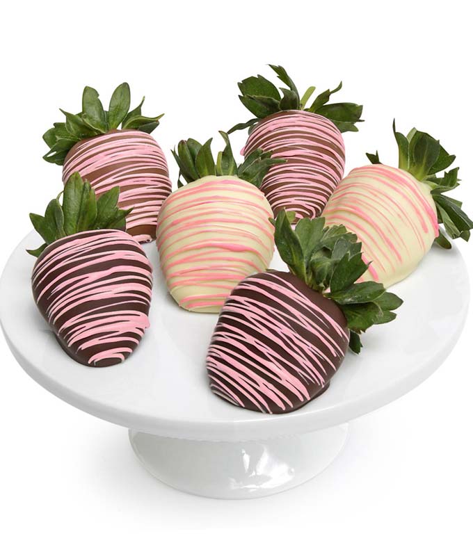 Pink Swizzled Chocolate Covered Strawberries