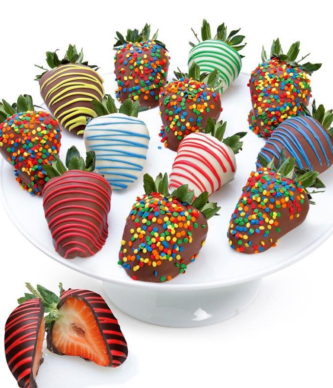 chocolate covered strawberries topped with sprinkles