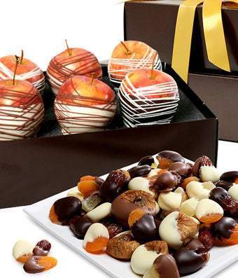 Chocolate dipped apples and dried fruit