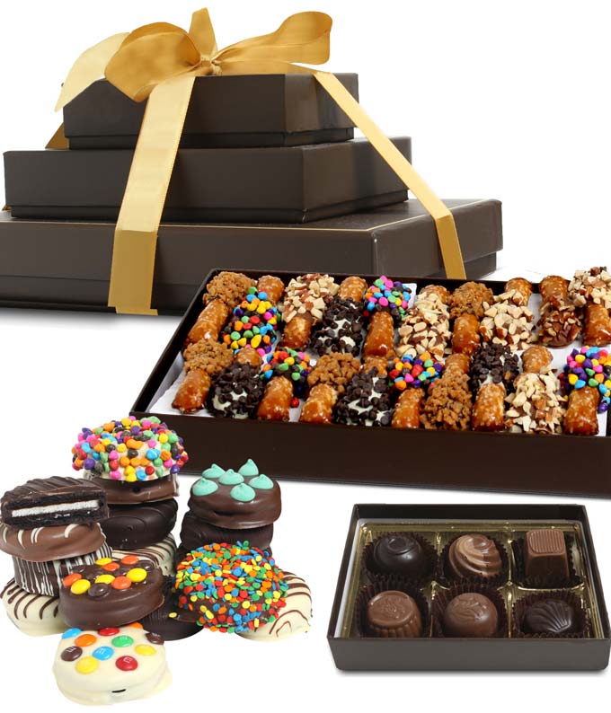 Birthday chocolate covered cookies, treats and truffles in a gift box