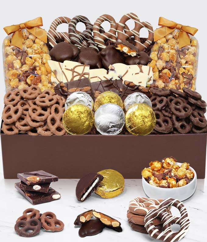 Chocolate covered snack gift basket