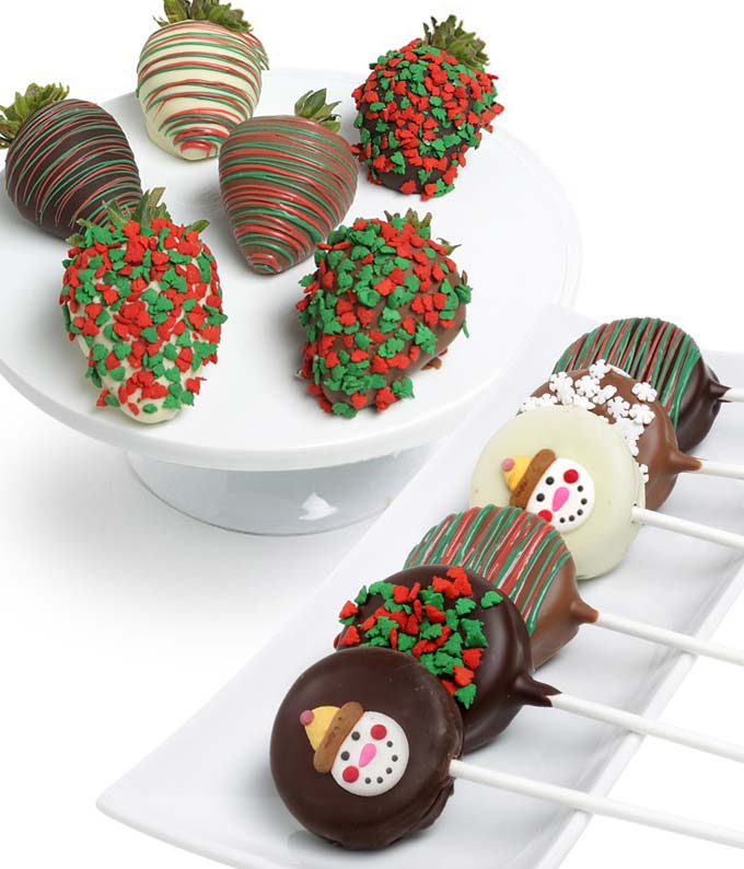 Christmas chocolate covered strawberries with christmas cookie pops for delivery