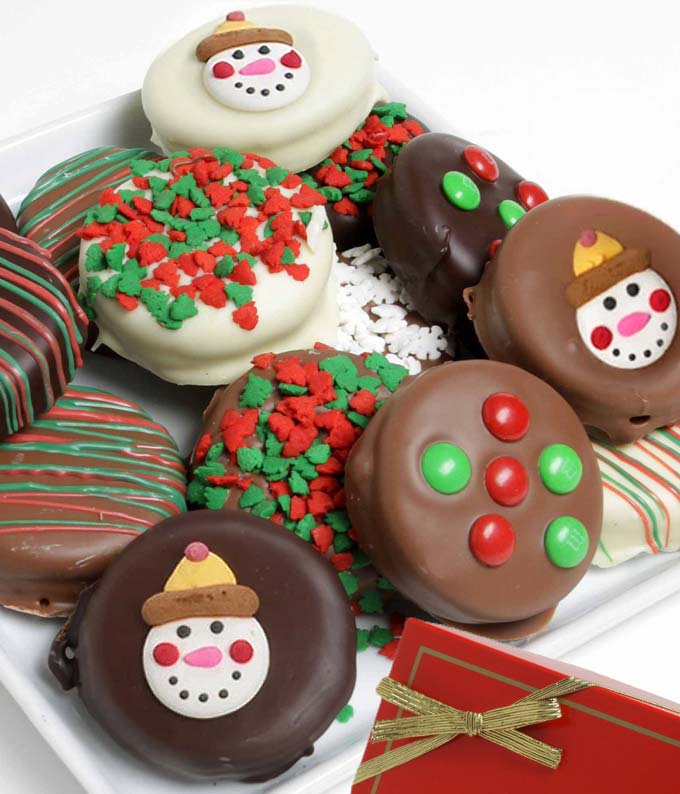 Christmas chocolate covered Oreos with holiday sprinkles