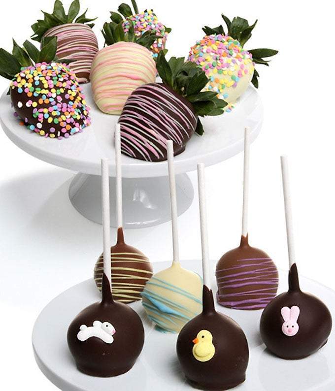 Easter Chocolate Covered Strawberries and Cake Pops