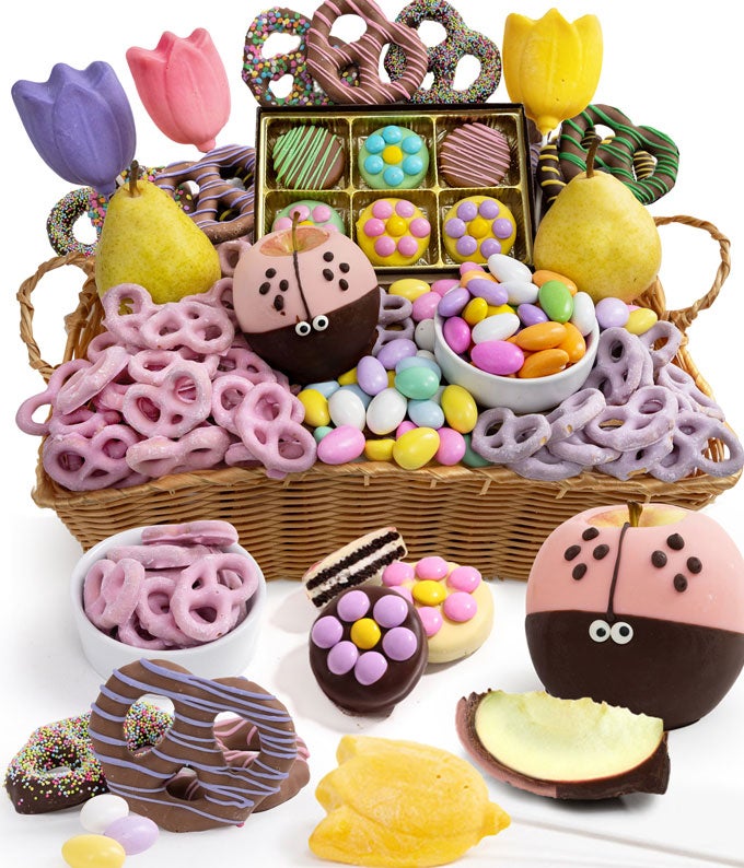Mother&#39;s Day Pastel Fruit &amp; Sweets Gift Basket