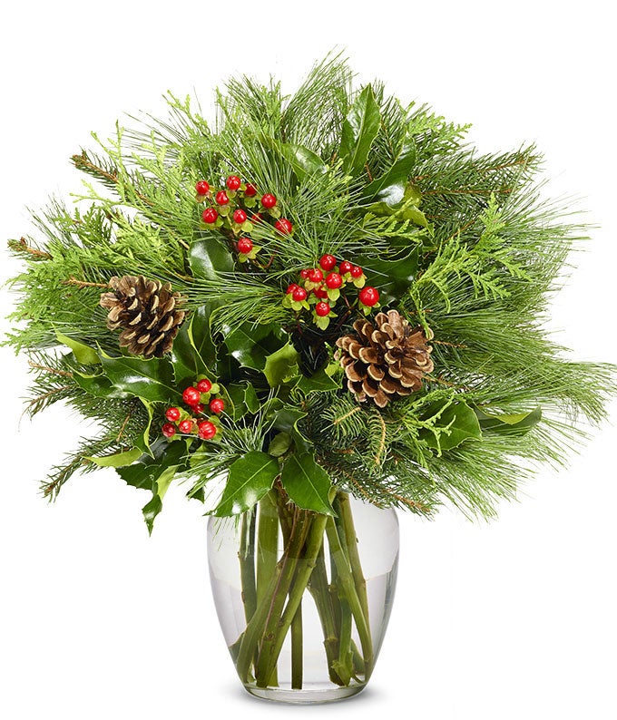 Christmas greens and hypericum berry bouquet